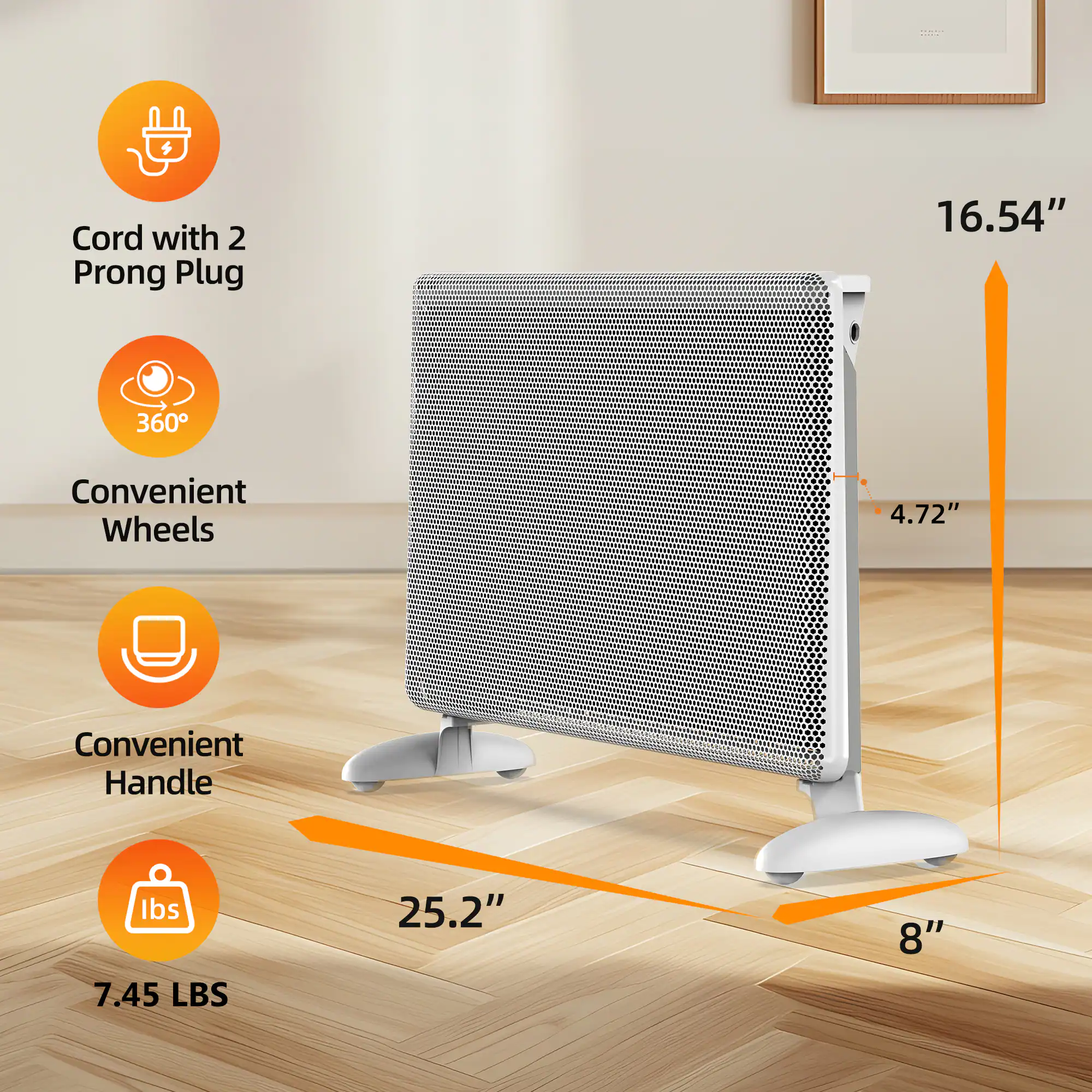 EdenDirect Up to 1500-Watt Convection Wall Mount Indoor Electric Space Heater with Thermostat and Remote Included