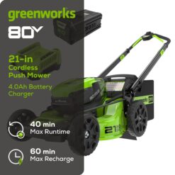 Greenworks Dual Port 80-volt 21-in Cordless Push Lawn Mower 4 Ah (1-Battery and Charger Included)