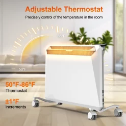 EdenDirect Up to 1500-Watt Convection Wall Mount Indoor Electric Space Heater with Thermostat and Remote Included