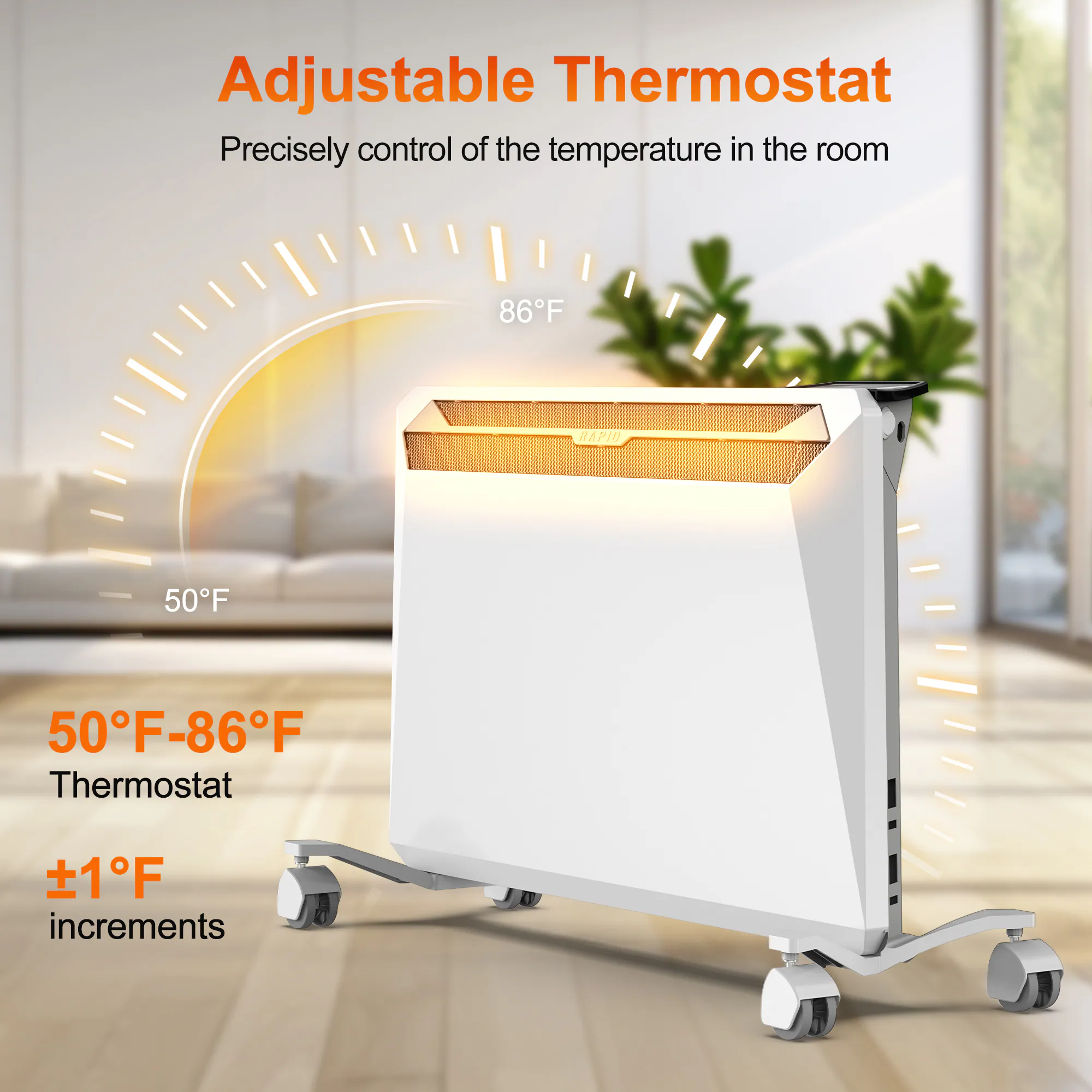 EdenDirect Up to 1500-Watt Convection Wall Mount Indoor Electric Space Heater with Thermostat and Remote Included