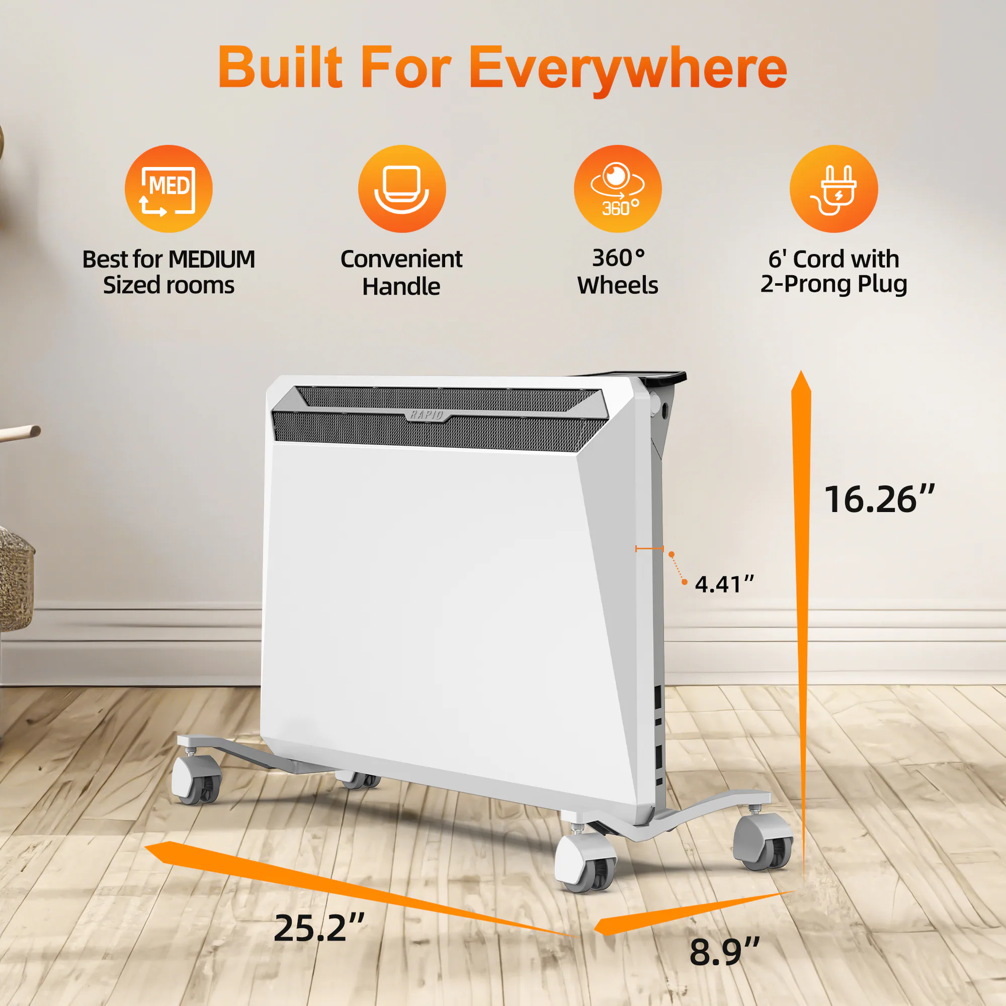 EdenDirect Up to 1500-Watt Convection Wall Mount Indoor Electric Space Heater with Thermostat and Remote Included