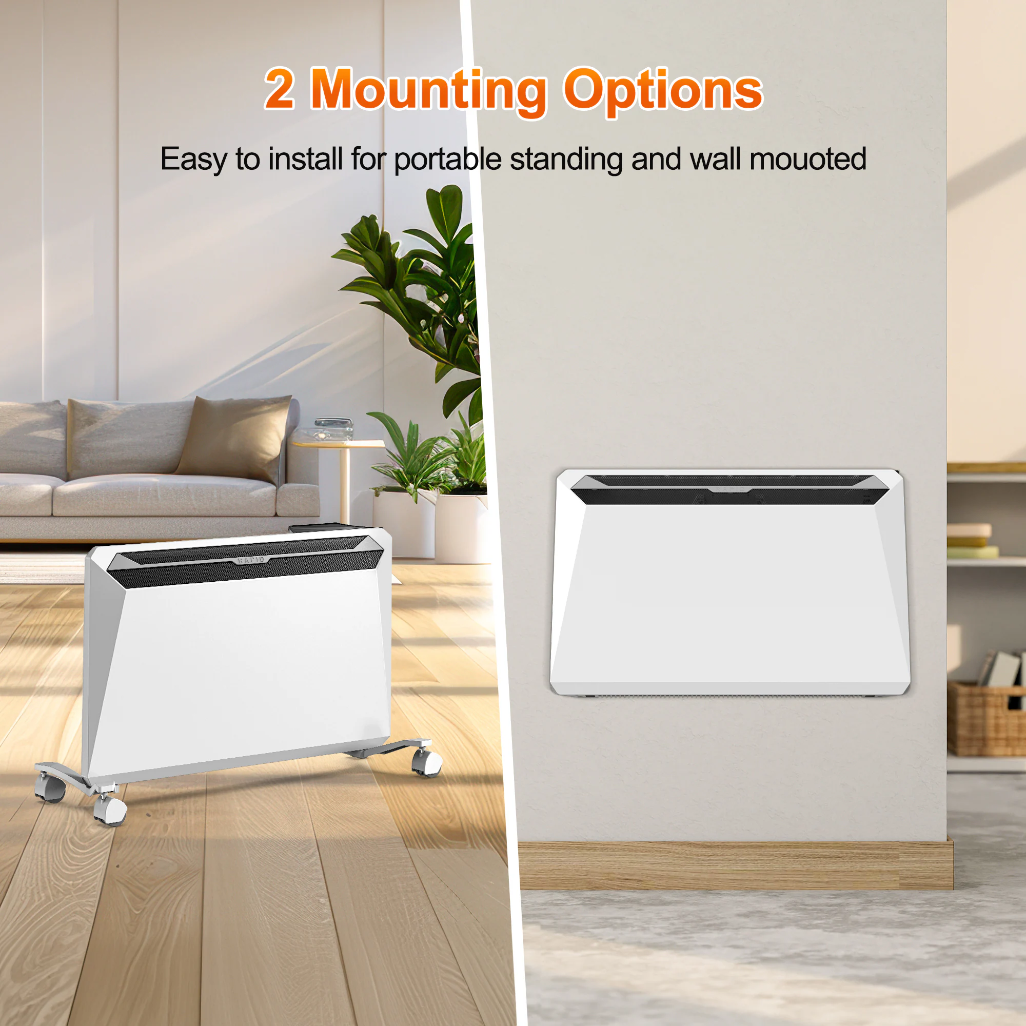 EdenDirect Up to 1500-Watt Convection Wall Mount Indoor Electric Space Heater with Thermostat and Remote Included