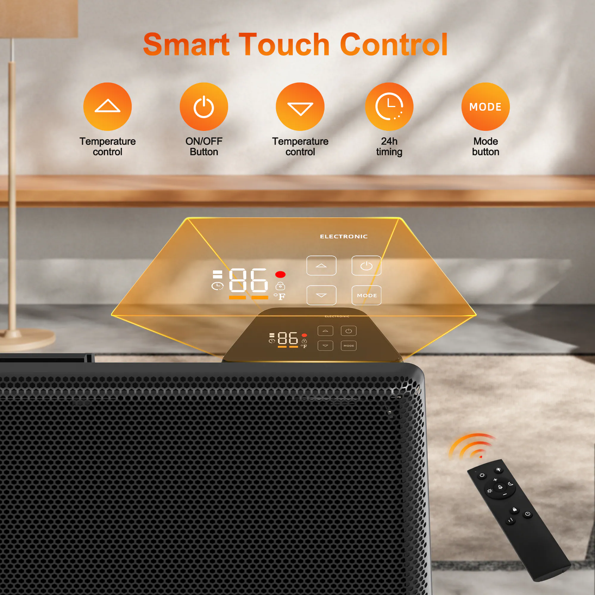 EdenDirect Up to 1500-Watt Convection Wall Mount Indoor Electric Space Heater with Thermostat and Remote Included