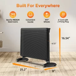 EdenDirect Up to 1500-Watt Convection Wall Mount Indoor Electric Space Heater with Thermostat and Remote Included