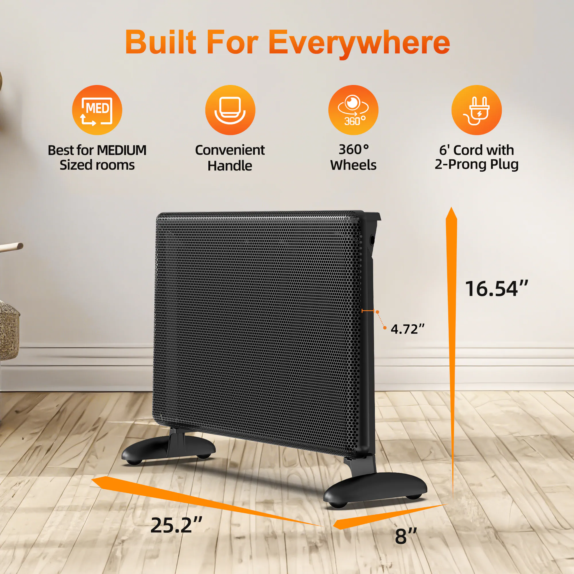 EdenDirect Up to 1500-Watt Convection Wall Mount Indoor Electric Space Heater with Thermostat and Remote Included