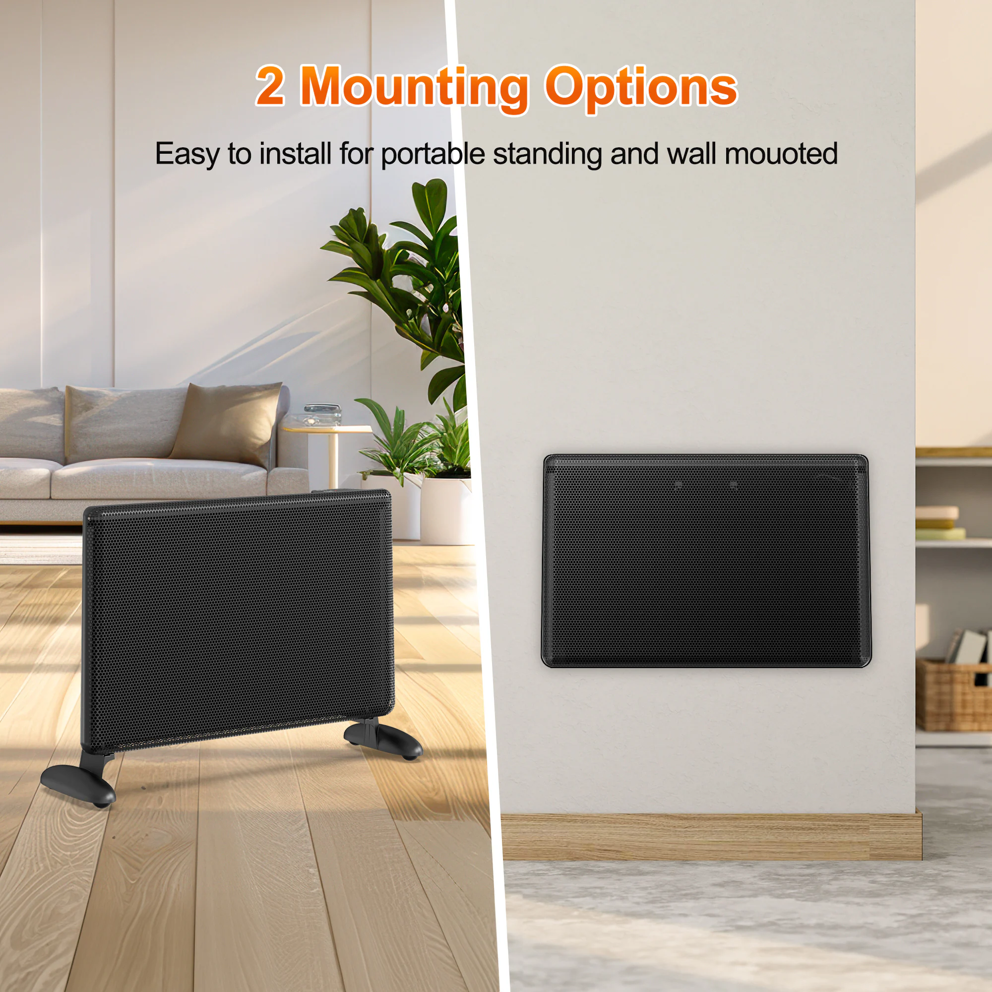 EdenDirect Up to 1500-Watt Convection Wall Mount Indoor Electric Space Heater with Thermostat and Remote Included