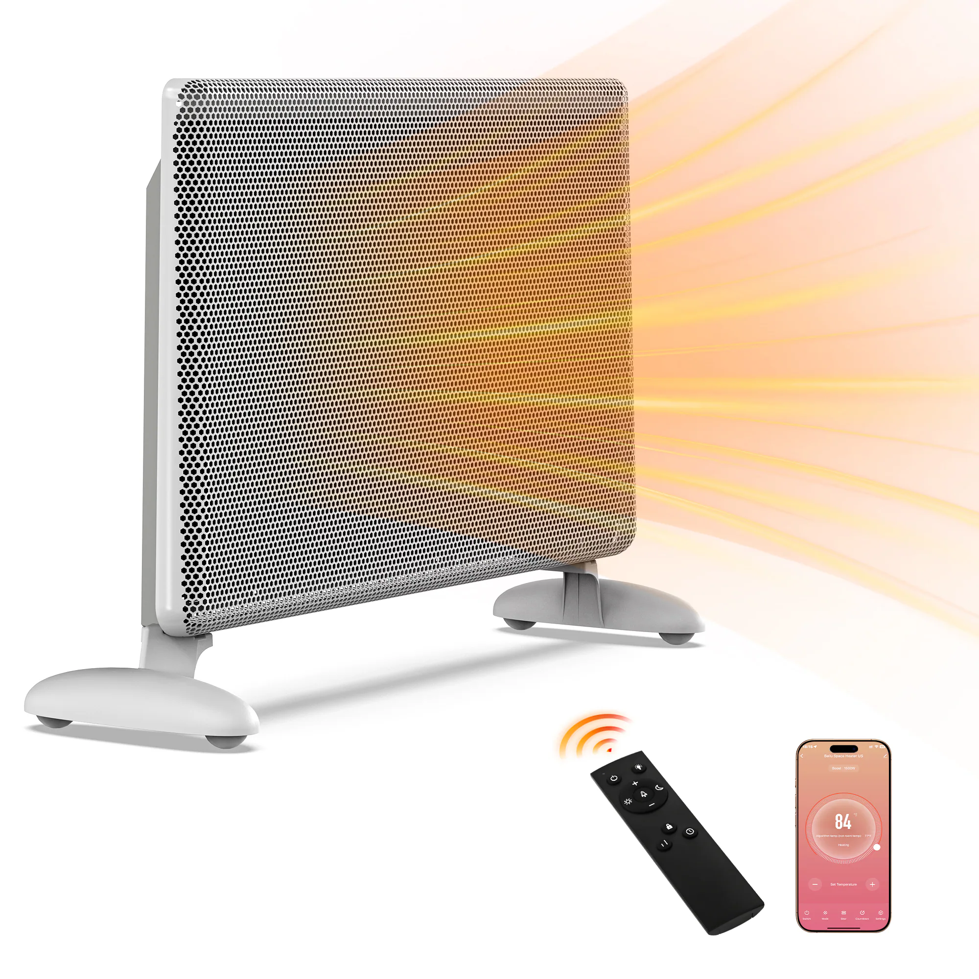 EdenDirect Up to 1500-Watt Convection Wall Mount Indoor Electric Space Heater with Thermostat and Remote Included