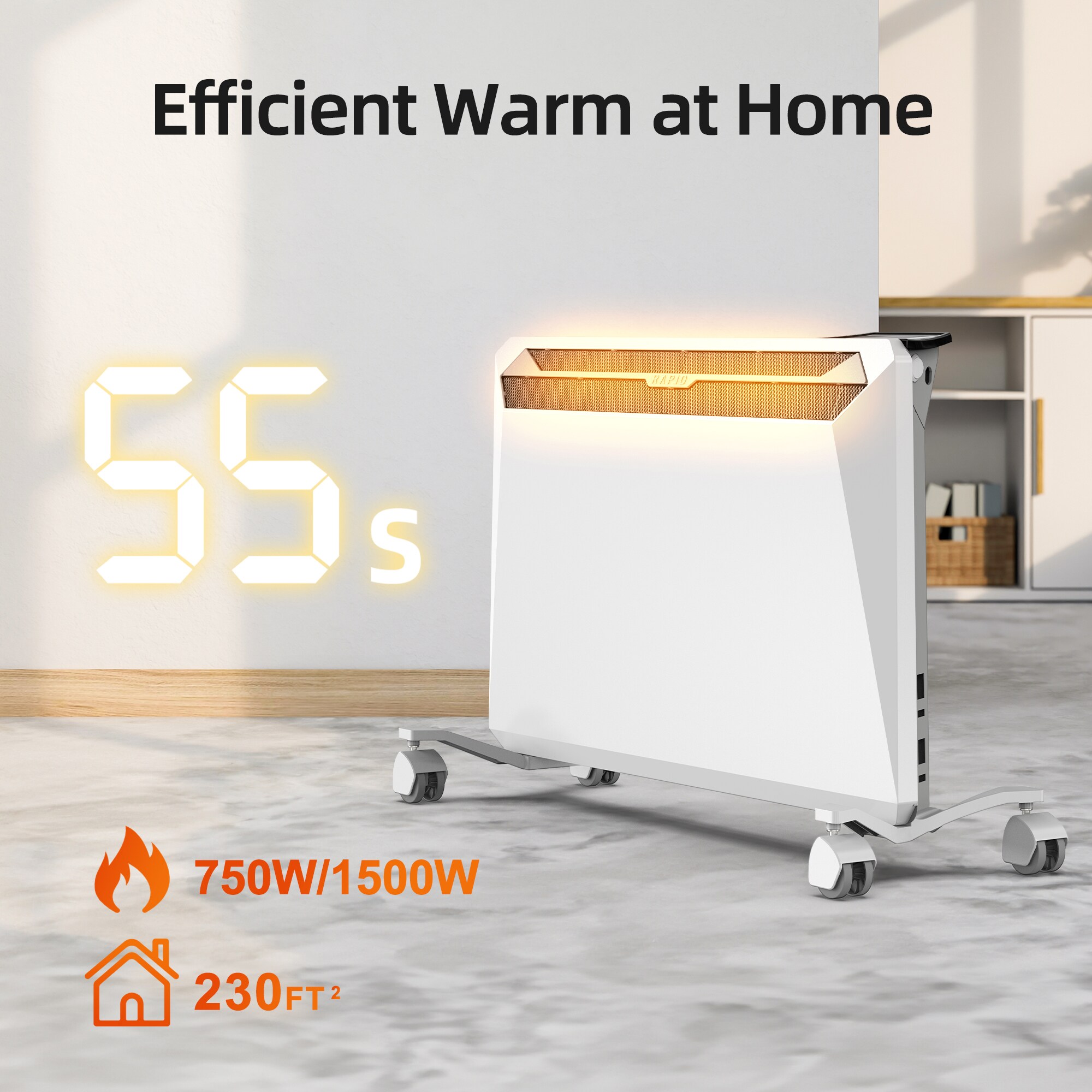 EdenDirect Up to 1500-Watt Convection Wall Mount Indoor Electric Space Heater with Thermostat