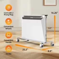 EdenDirect Up to 1500-Watt Convection Wall Mount Indoor Electric Space Heater with Thermostat