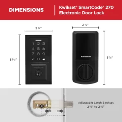 Kwikset SmartCode 270 Touchpad Contemporary Matte Black Electronic Deadbolt Smartkey with Keypad