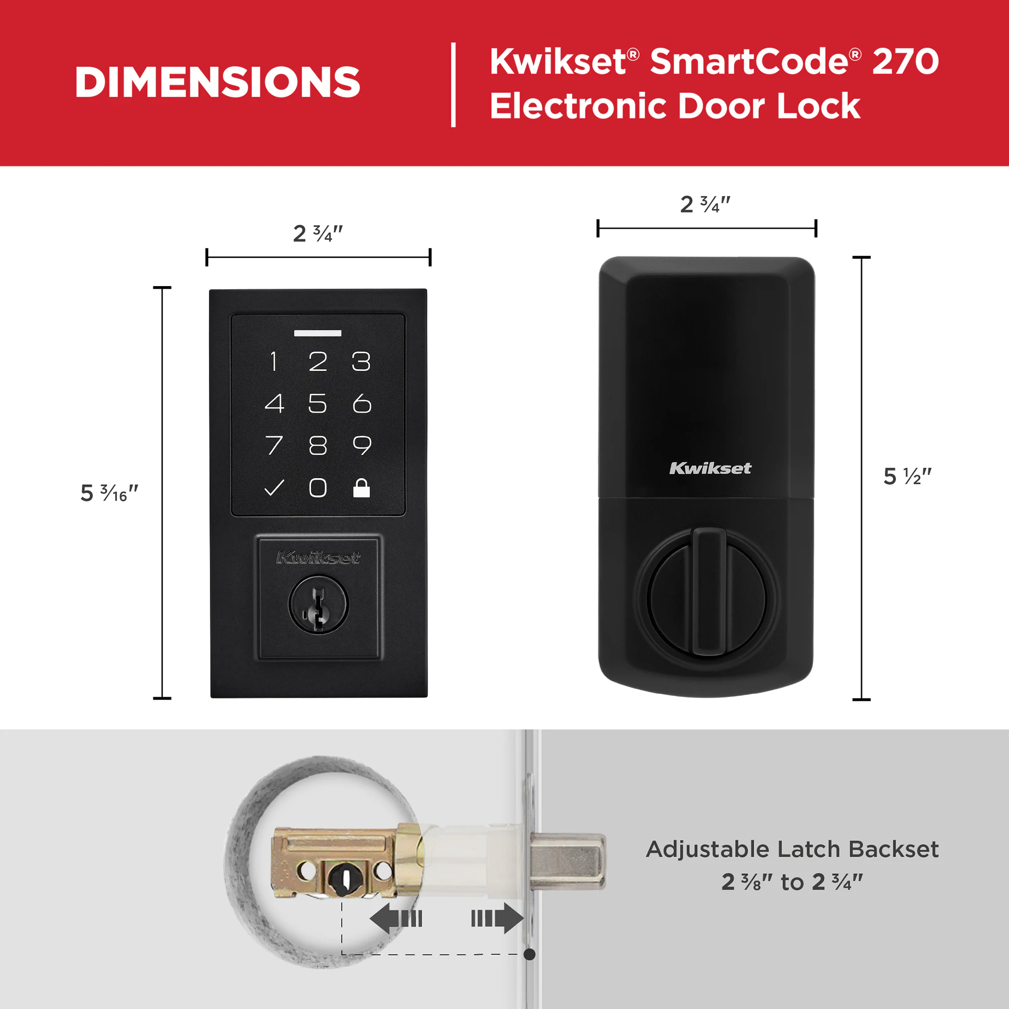 Kwikset SmartCode 270 Touchpad Contemporary Matte Black Electronic Deadbolt Smartkey with Keypad