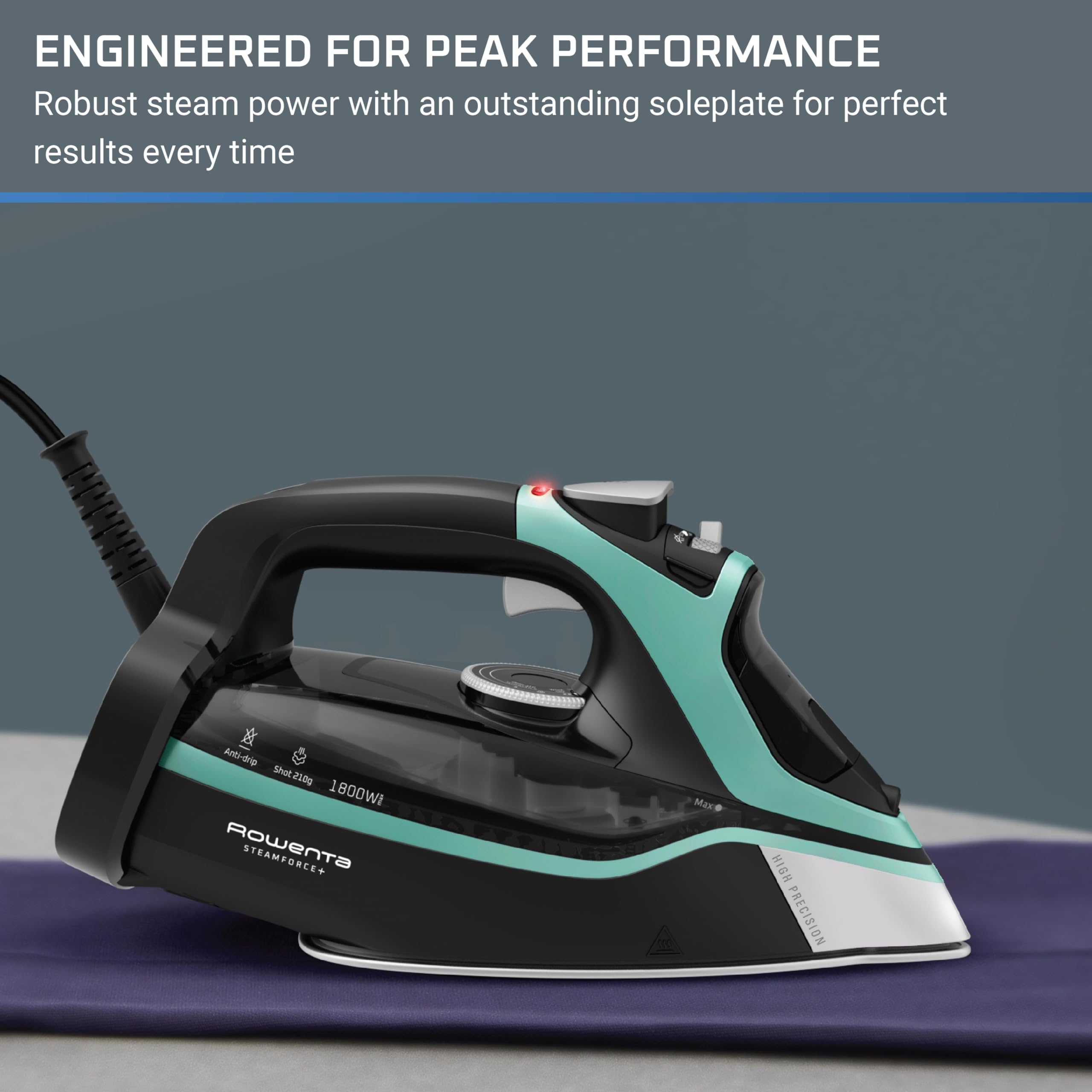 Rowenta Steam Force Stainless Steel Soleplate Steam Iron for Clothes 400 Microsteam Holes 1800 Watts Ironing, Fabric Steamer