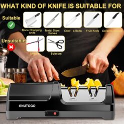 Enutogo Knife Sharpener, Professional 2-Stages Eleltric Knife Sharpeners with Diamond Abrasives for 20-Degree Straight Edge, Black