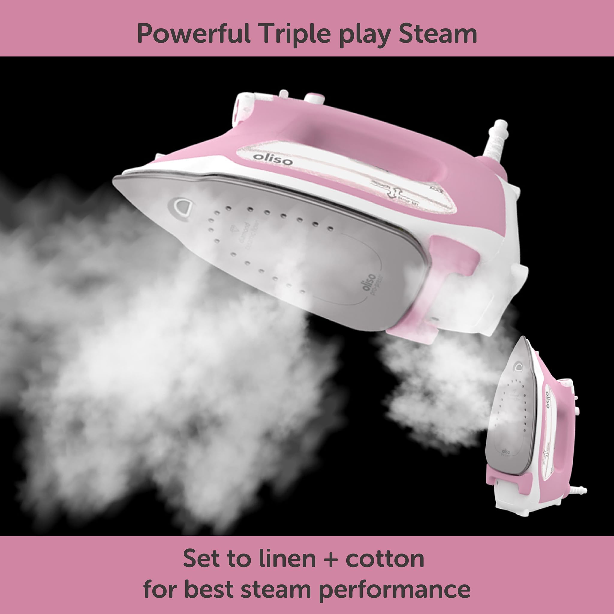 Oliso TG1600 Pro Plus 1800 Watt SmartIron with Auto Lift - for Clothes, Sewing, Quilting and Crafting Ironing, Pink