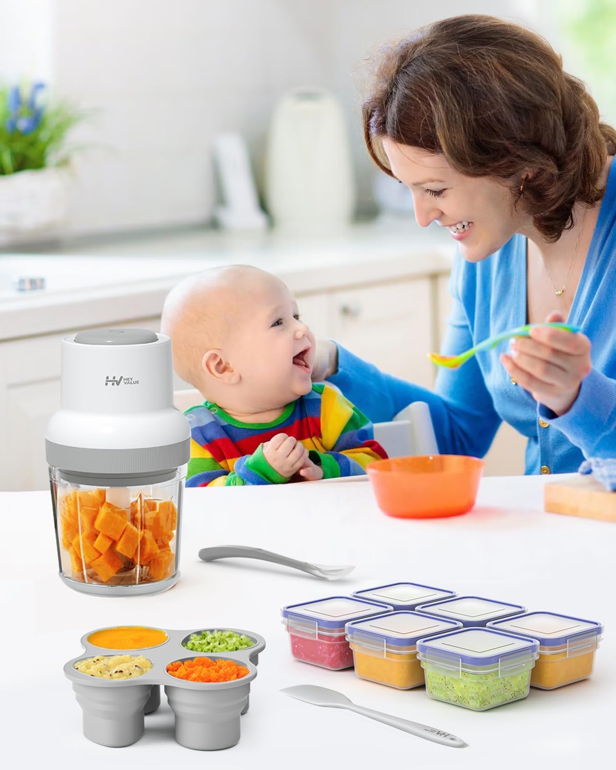 HEYVALUE Baby Food Maker, HEYVALUE 13-in-1 Baby Food Processor Set for Baby Food (Gray)