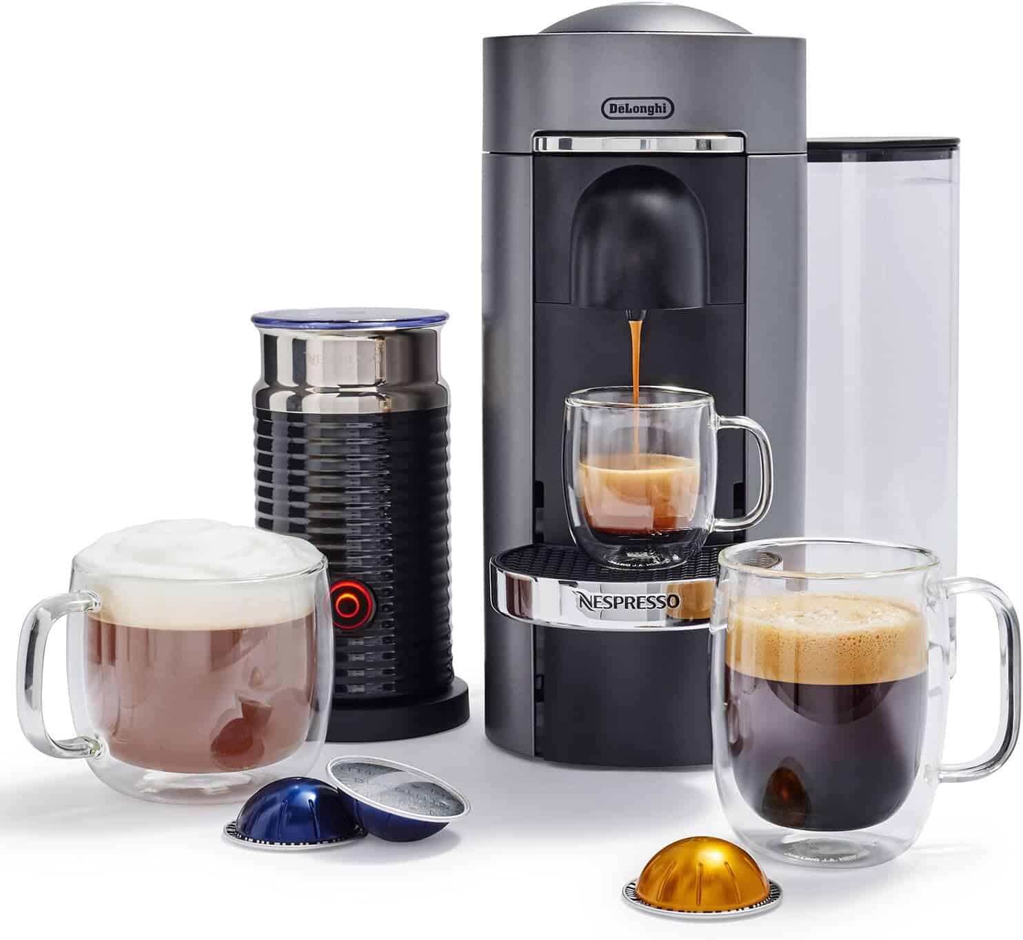 Nespresso VertuoPlus Deluxe Coffee and Espresso Machine Bundle with Aeroccino Milk Frother by De'Longhi, Black