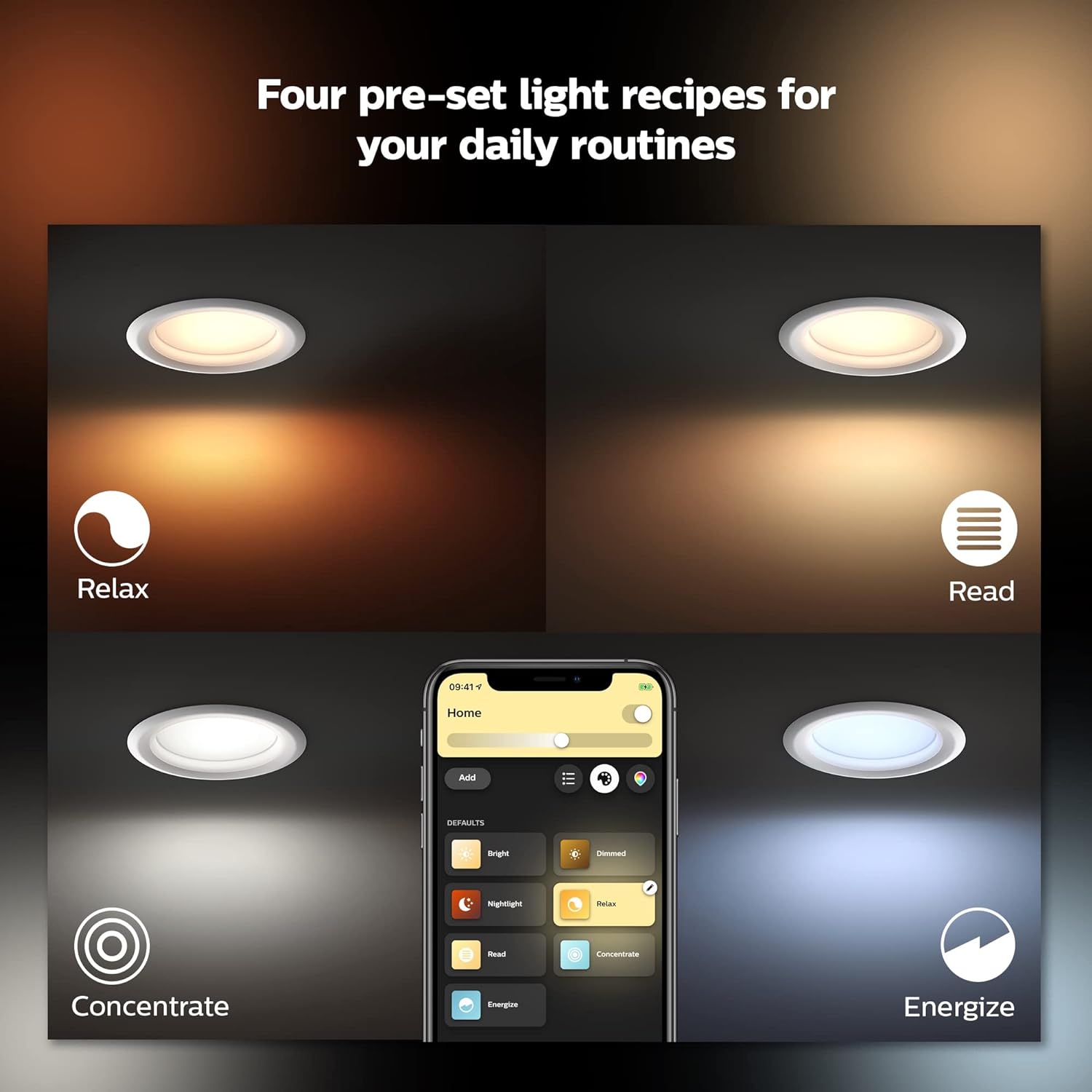 Philips Hue Smart 6 Inch LED Downlight - 4 Pack, Color-Changing, 1100LM