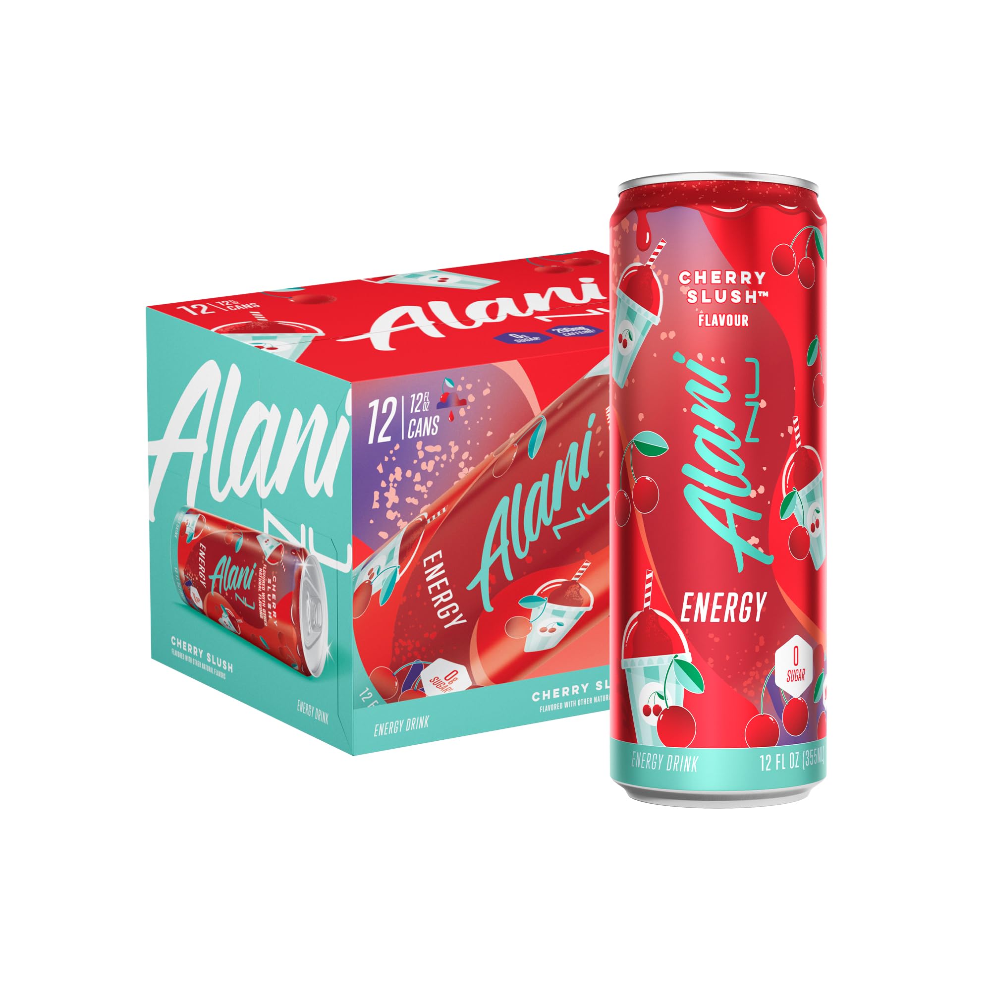 Alani Nu CHERRY SLUSH Sugar Free, Low Calorie Energy Drinks, Antioxidants, Biotin, B Vitamins, Zero Sugar, 12 Count