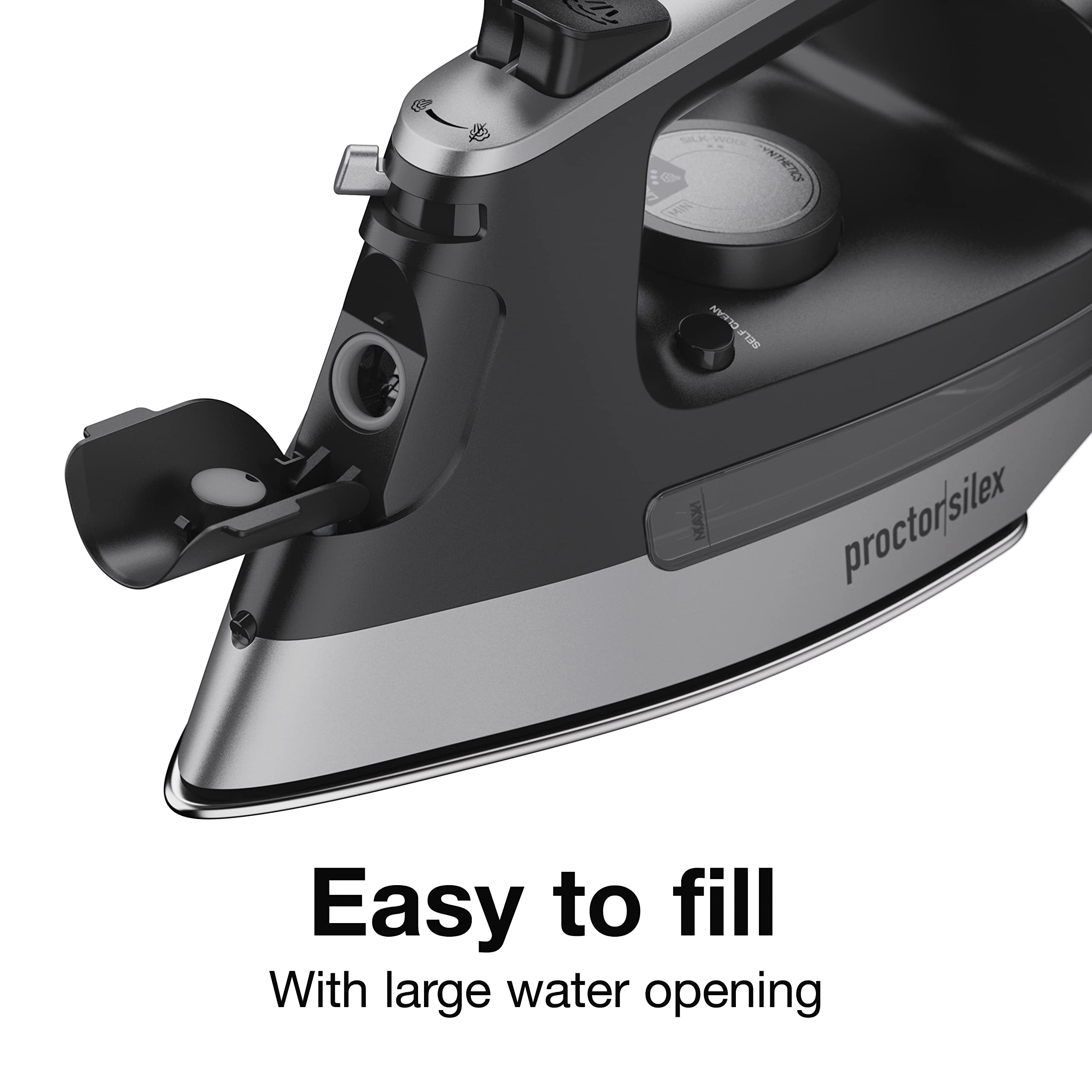Proctor Silex Steam Iron for Clothes with Durable Stainless Steel Soleplate, 1500 Watts, 8’ Retractable Cord, Gray and Black (14250)