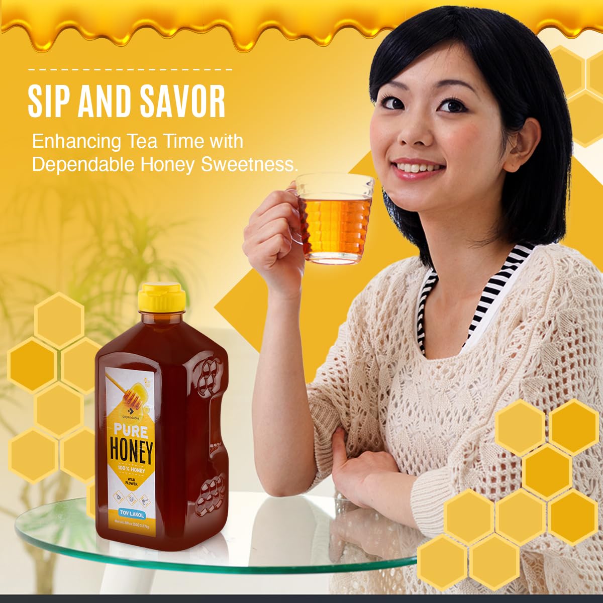 Dependable Food Raw Honey - 5 Lb. - Squeeze Bottle - 100% Pure, Raw, All Natural, Wildflower Honey - Hive to Bottle - 80 oz