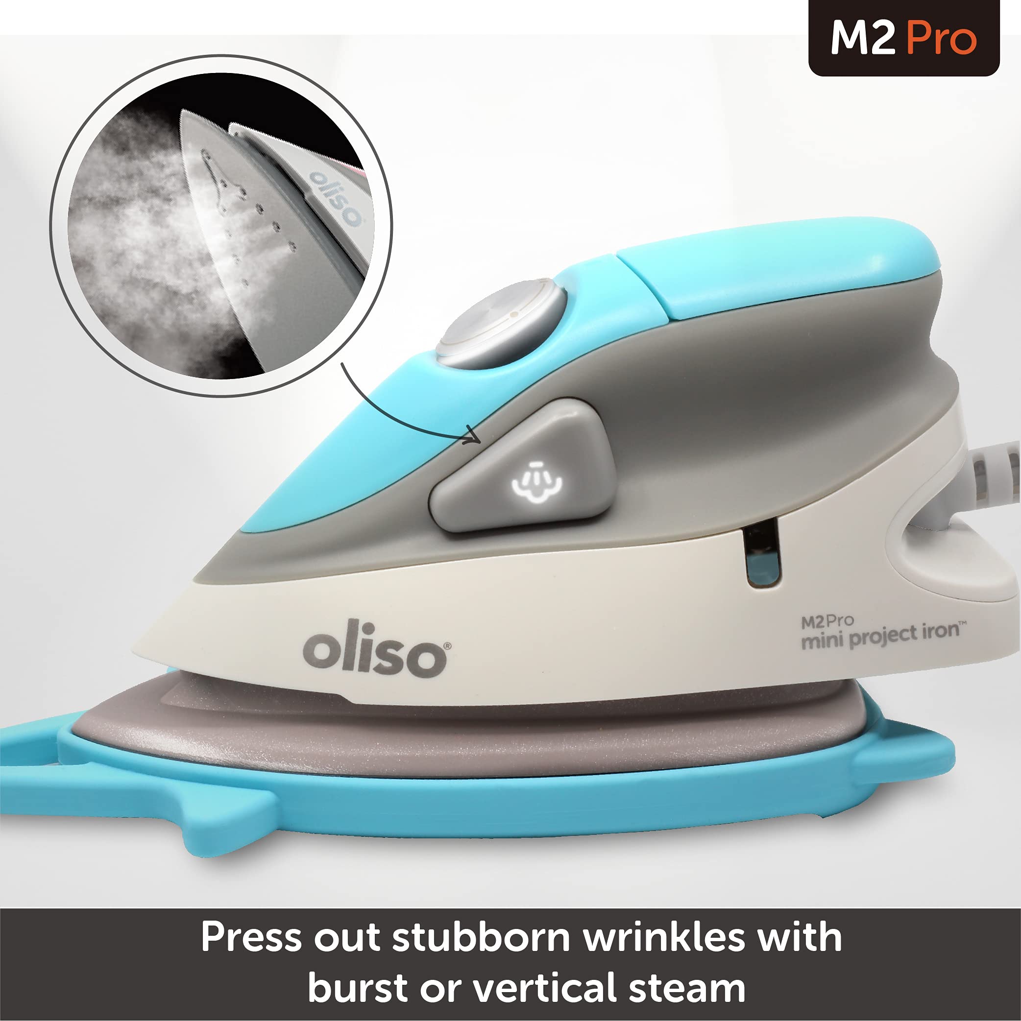 Oliso M2 Mini Project Steam Iron with Solemate - for Sewing, Quilting, Crafting, and Travel, Turquoise