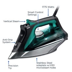 Rowenta Iron Pro Master Stainless Steel Soleplate Steam Iron for Clothes, 210 g/min, 400 Microsteam Holes, 1775 Watts