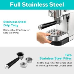 CASABREWS Espresso Machine 20 Bar, Compact Espresso Maker with Steam Milk Frother, Stainless Steel Coffee Machine