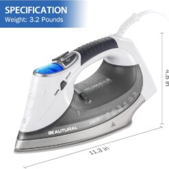 BEAUTURAL 1800-Watt Steam Iron with Digital LCD Screen, Double-Layer and Ceramic Coated Soleplate, 3-Way Auto-Off