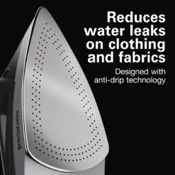 Proctor Silex Steam Iron for Clothes with Durable Stainless Steel Soleplate, 1500 Watts, 8’ Retractable Cord, Gray and Black (14250)