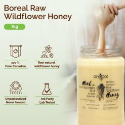 Oneroot Canadian Flower Honey - 1kg / 2.2lbs, Honey Wildflower Unfiltered, Unheated & Creamed