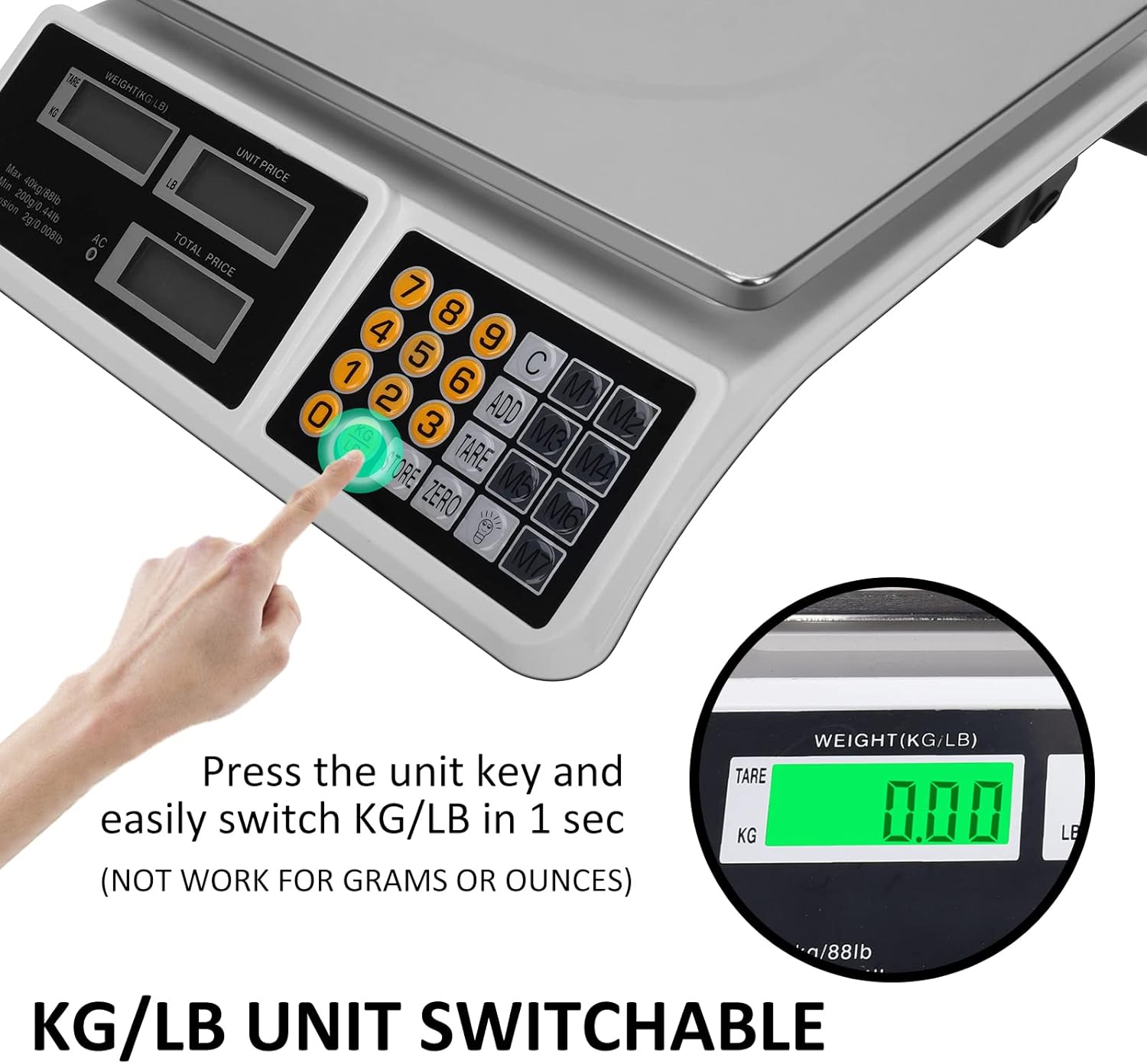YIFOR Digital Commercial Price Scale 88lb/40kg Price Computing Scale, Food Produce Counting Weight Scale
