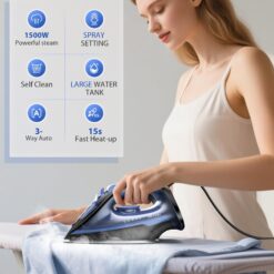 Alternative view of Sundu Steam Iron for Clothes with Rapid Heating Ceramic Coated Soleplate, 1500W with Precise Thermostat Dial, Blue