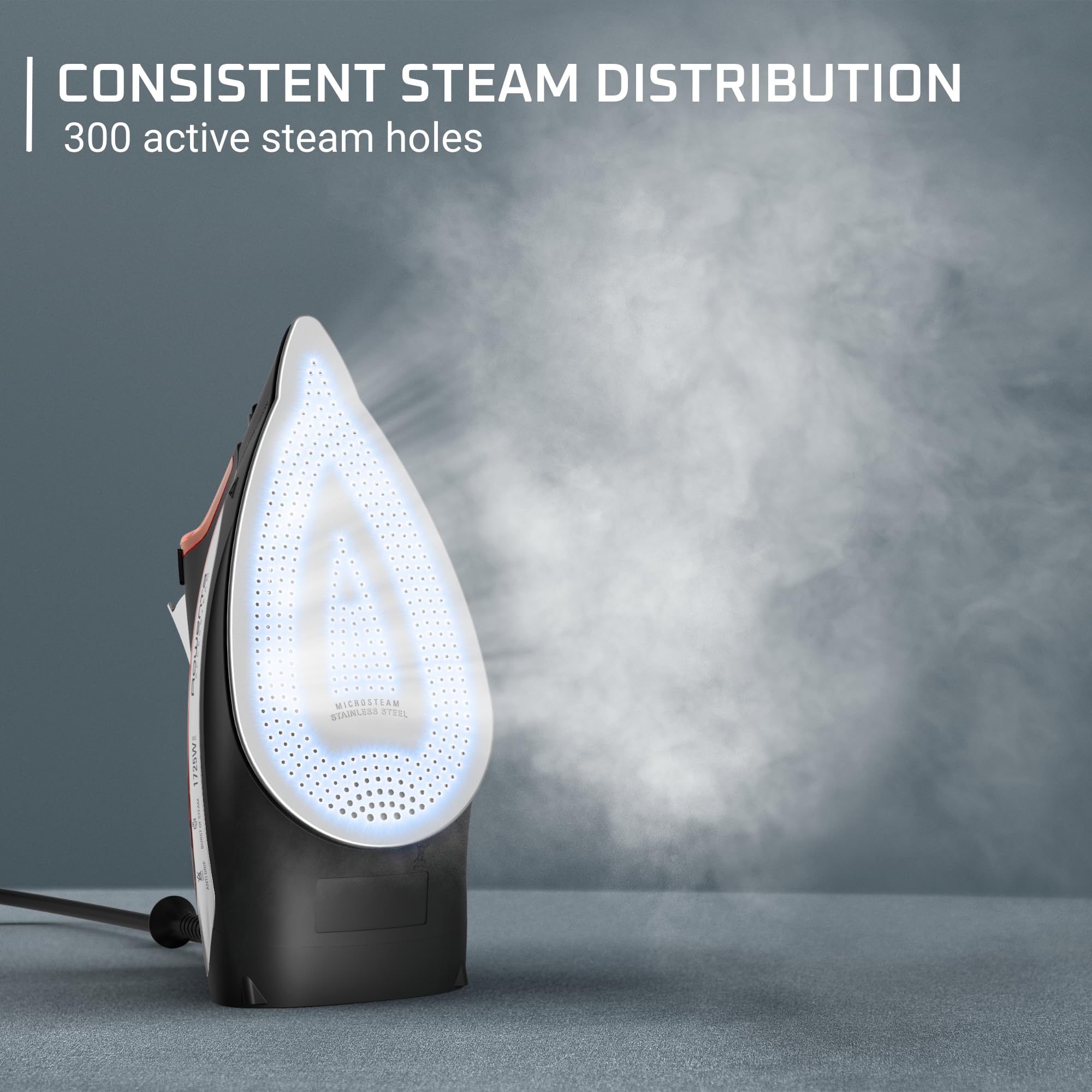 Rowenta Iron Steamer for Clothes, Stainless Steel Soleplate Steam Iron, Microsteam Holes, 1700 Watts, Black, DW2360