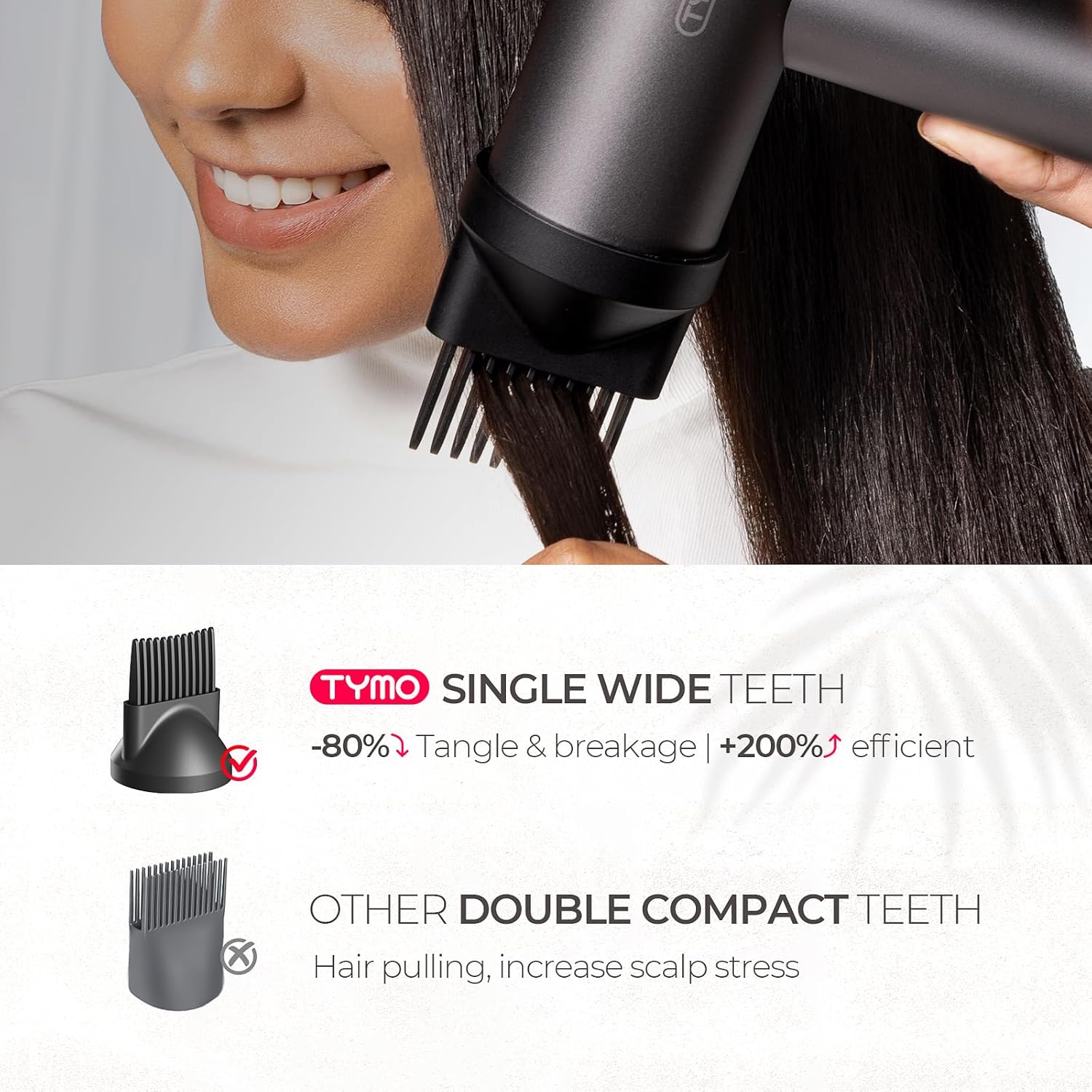 TYMO Diffuser Hair Dryer for Women - 1500W Professional High Speed Ionic Blow Dryer with Comb, Metal Gray