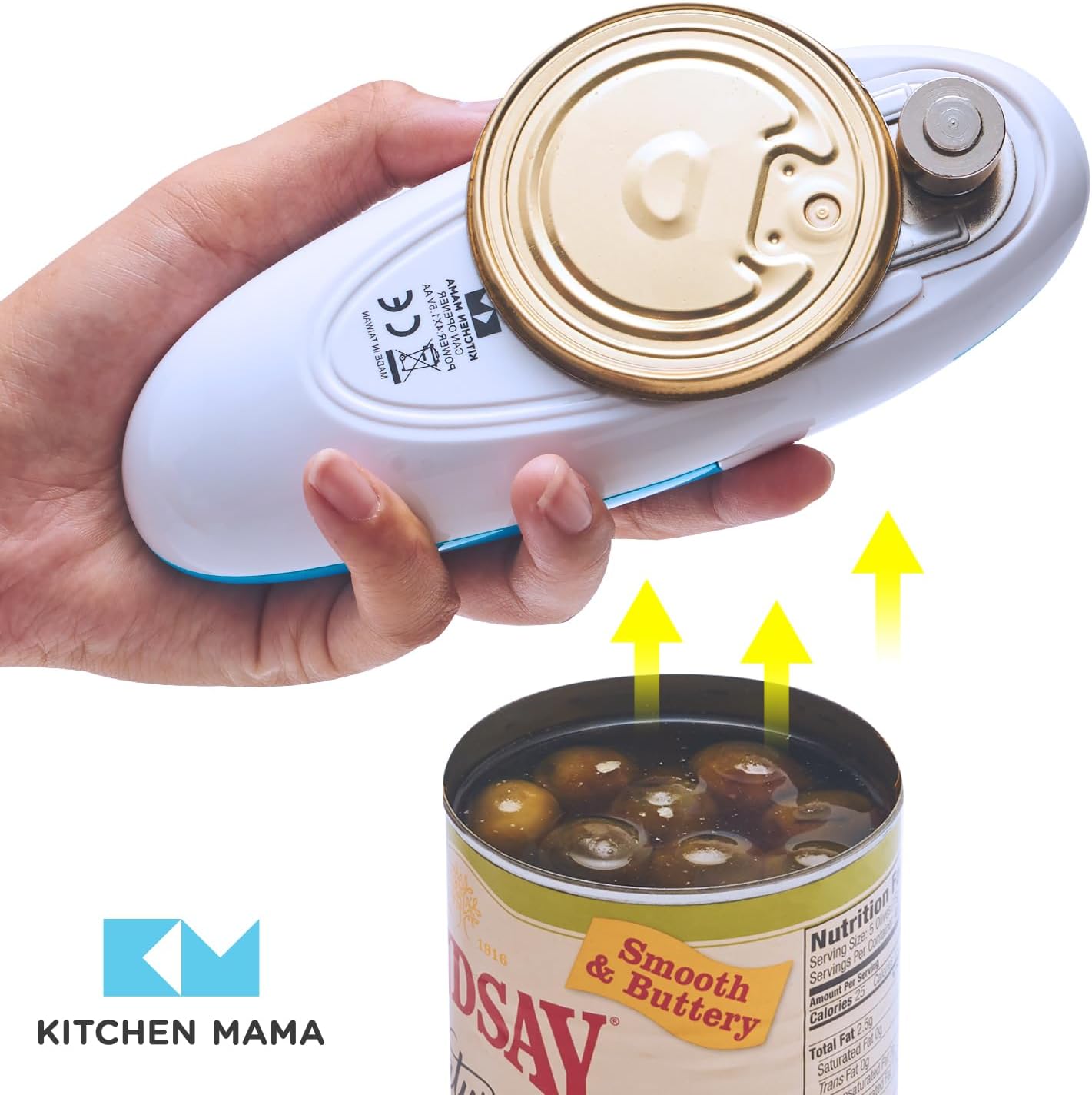 Kitchen Mama Auto Electric Can Opener – Automatic, Hands Free, Smooth Edge, Battery Operated (Sky Blue)