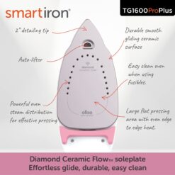 Oliso TG1600 Pro Plus 1800 Watt SmartIron with Auto Lift - for Clothes, Sewing, Quilting and Crafting Ironing, Pink