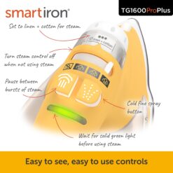 Oliso TG1600 Pro Plus 1800 Watt SmartIron with Auto Lift - for Clothes, Sewing, Quilting and Crafting Ironing, Yellow
