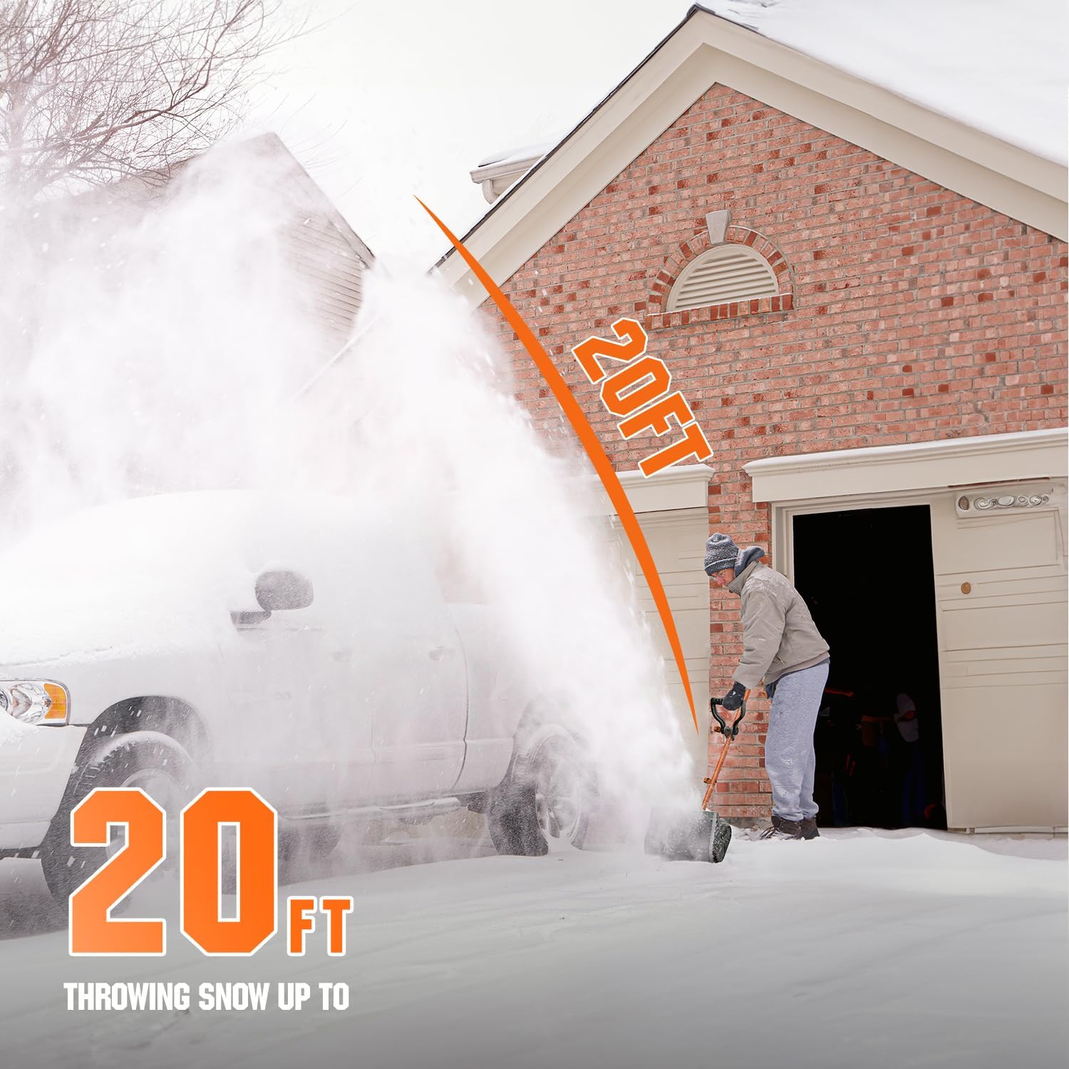 Litheli Cordless Electric Snow Shovel, 20V 12-Inch Snow Thrower with Adjustable Auxiliary Handle, 4.0Ah Battery Included 