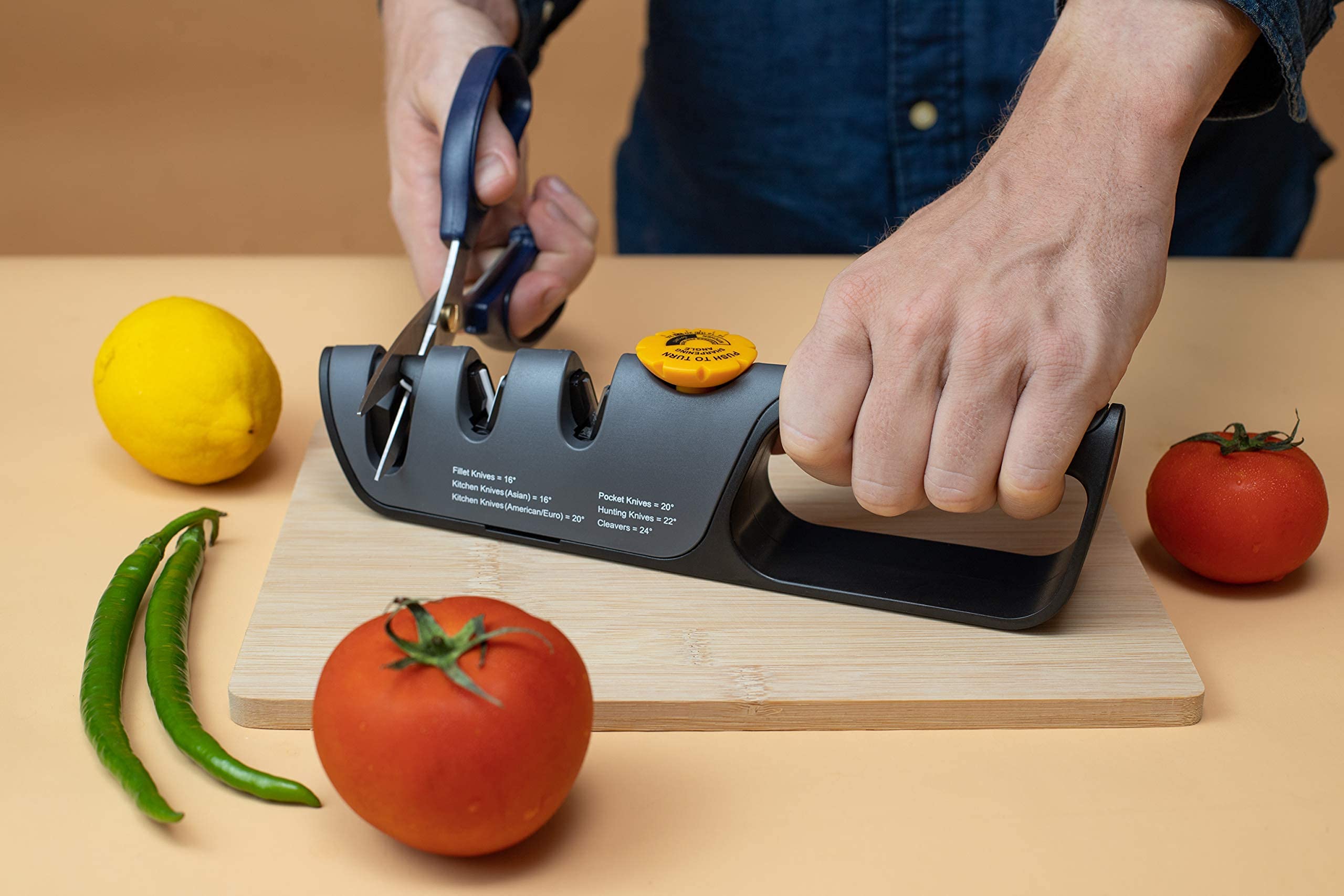 RAZORSHARP Knife Sharpener With Adjustable Angle Guide, Diamond-Coated Ceramic Sharpening Stones