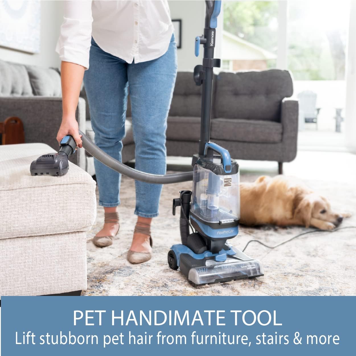 Kenmore DU1040 Bagless Upright Vacuum Lightweight Cleaner with 4 Height Adjustment, 1.5L, Blue