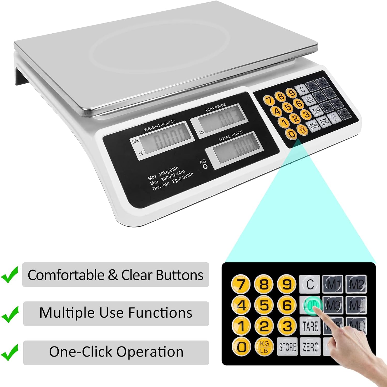 YIFOR Digital Commercial Price Scale 88lb/40kg Price Computing Scale, Food Produce Counting Weight Scale