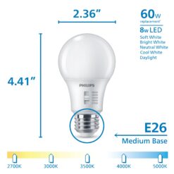 Philips LED A19 Selectable White Dimmable LED Light Bulbs - Flicker-Free 60w Light Bulbs with EyeComfort Technology - 12 Pack