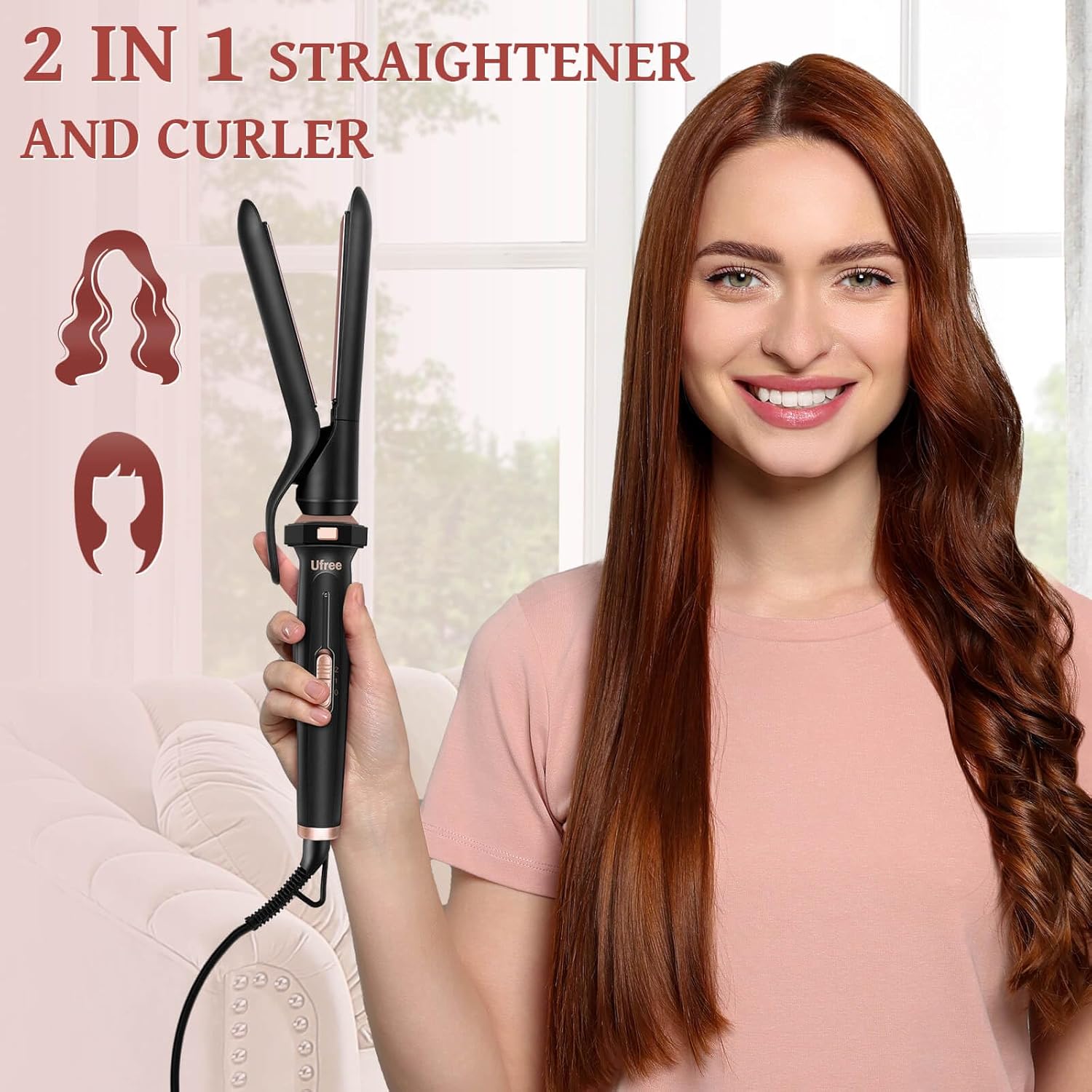 Ufree 5 in 1 Curling Iron with Interchangeable Ceramic Barrels (0.35"-1.25"), Curling Wand Set with Flat Iron Hair Straightener, Women Gifts