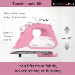 Oliso TG1600 Pro Plus 1800 Watt SmartIron with Auto Lift - for Clothes, Sewing, Quilting and Crafting Ironing, Pink