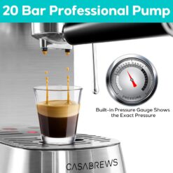 CASABREWS Espresso Machine 20 Bar, Compact Espresso Maker with Steam Milk Frother, Stainless Steel Coffee Machine