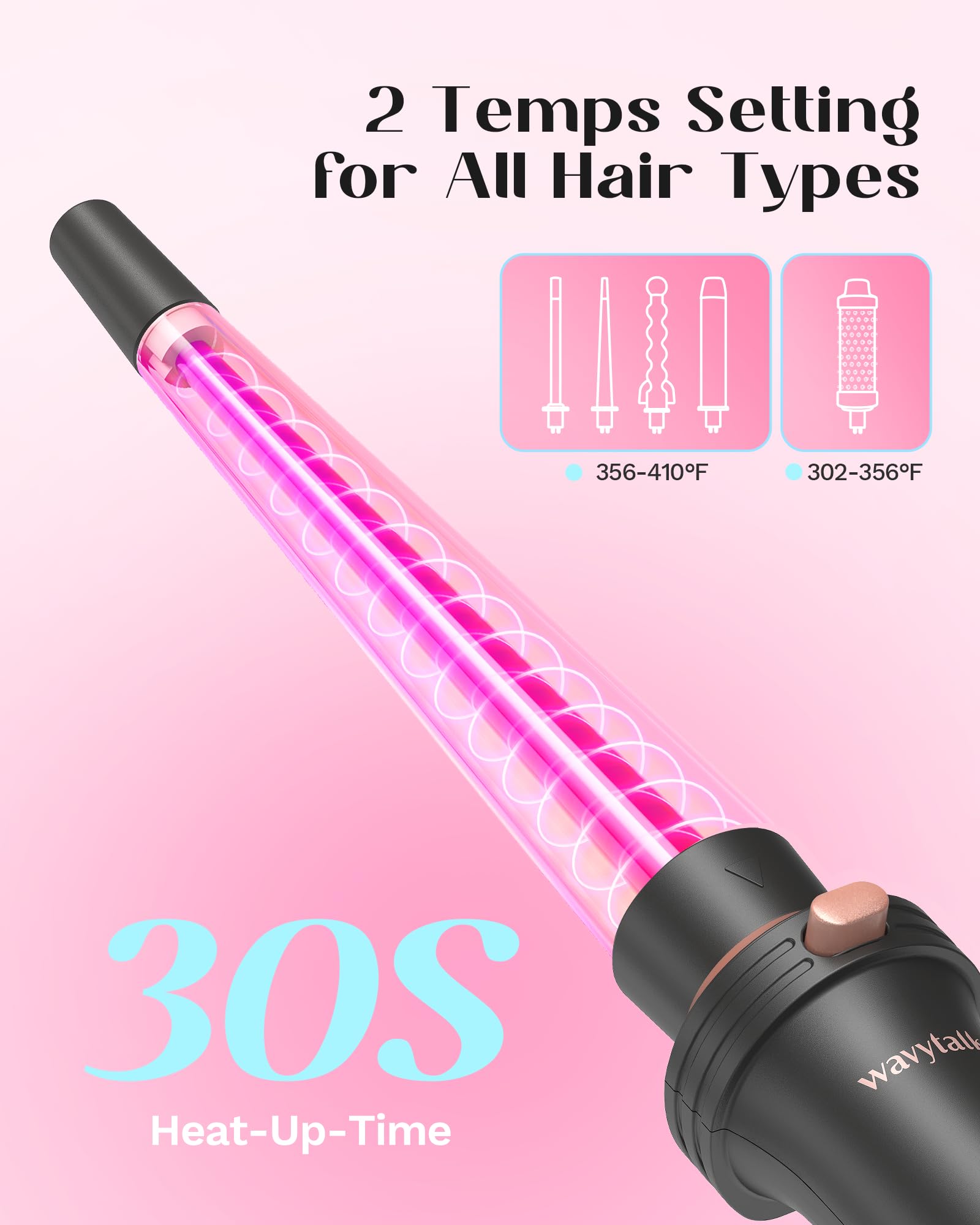 Wavytalk 5 in 1 Curling Iron,Curling Wand Set with Curling Brush and 4 Interchangeable Ceramic Curling Wand(0.5”-1.25”)