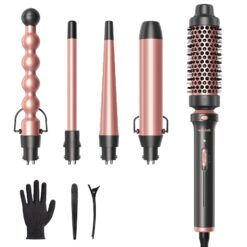 Wavytalk 5 in 1 Curling Iron,Curling Wand Set with Curling Brush and 4 Interchangeable Ceramic Curling Wand(0.5”-1.25”)
