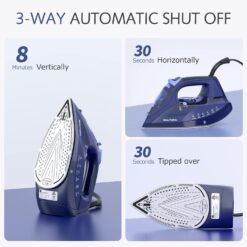 BEAUTURAL Steam Iron for Clothes with Precision Thermostat Dial, Anti-Drip Blue