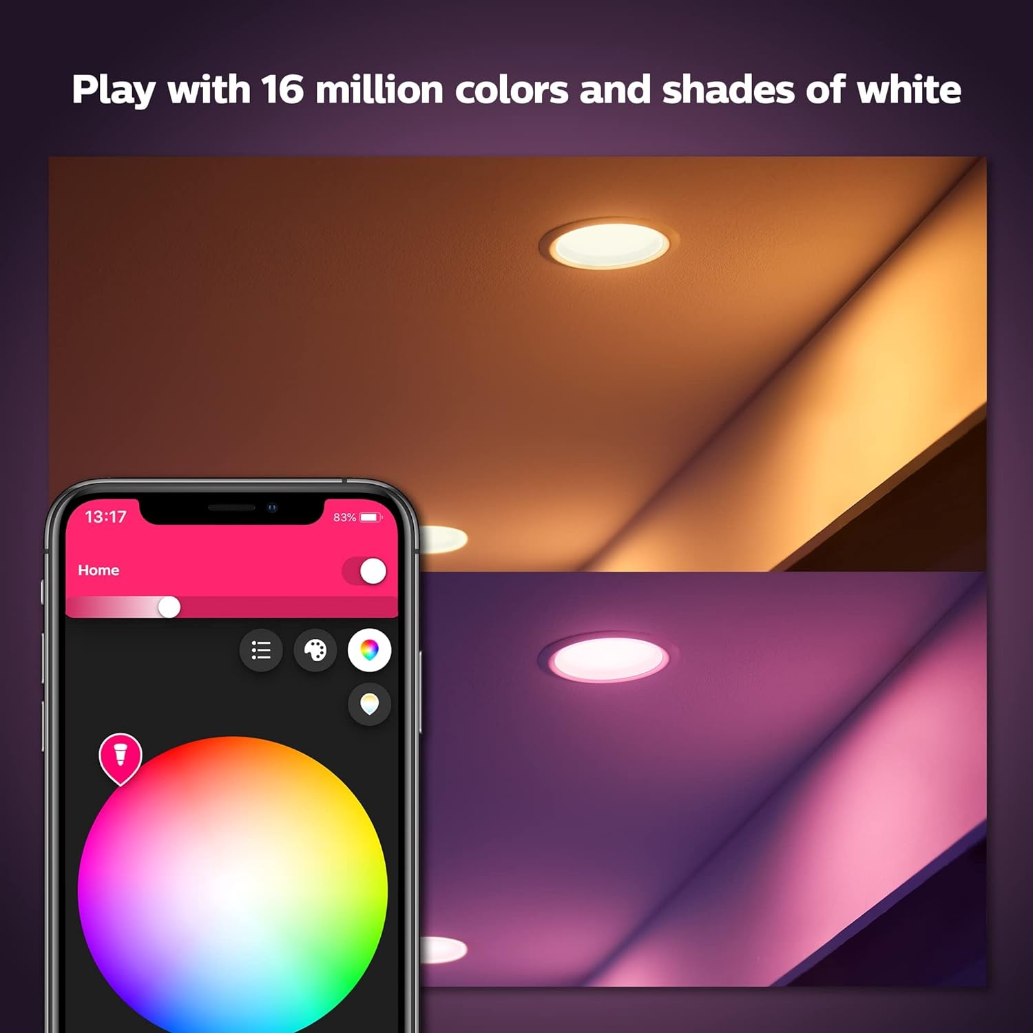 Philips Hue Smart 6 Inch LED Downlight - 4 Pack, Color-Changing, 1100LM