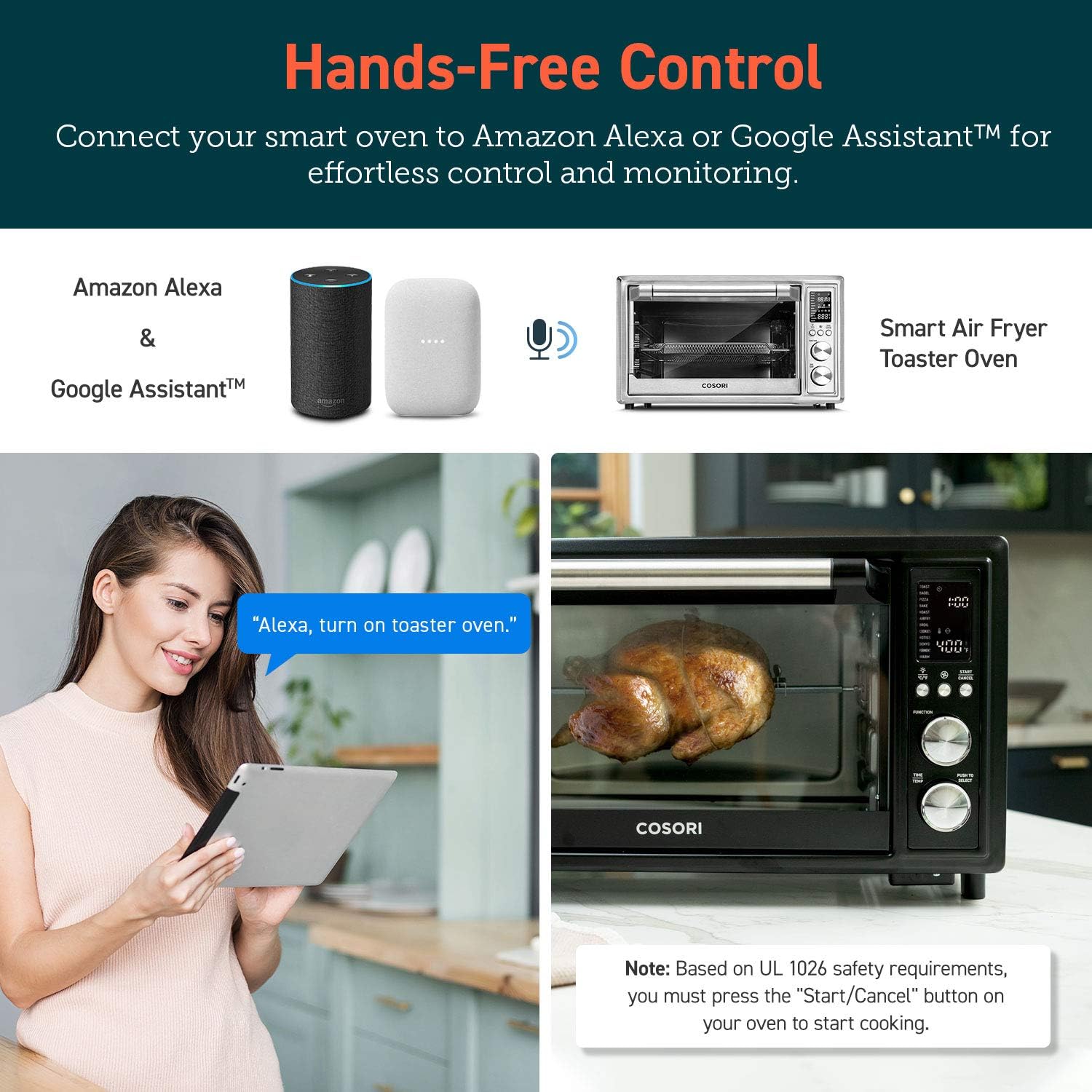 COSORI Air Fryer Toaster Oven Combo 13-in-1, 32Qt APP & Voice Control Convection Oven Countertop, Black, Stainless Steel